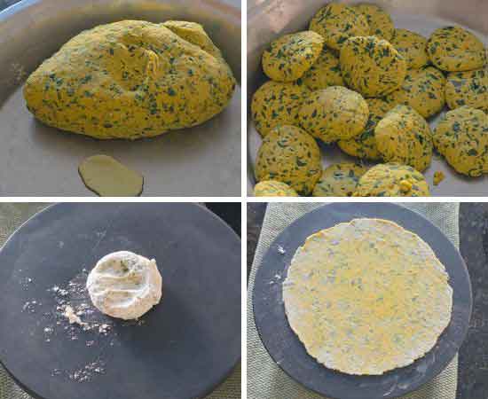 making dough bolls, rolling it like roti.
