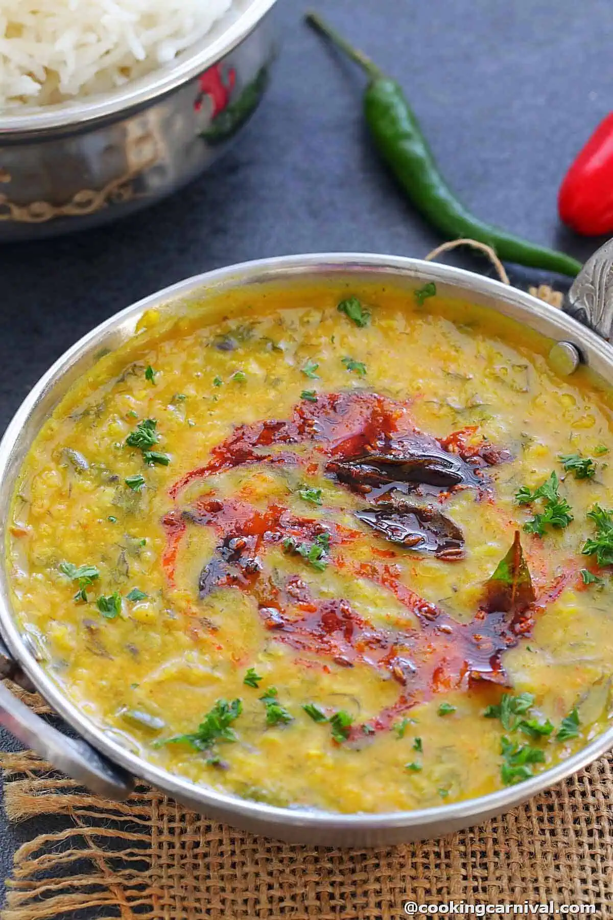 dill leaves moong dal in a bowl.
