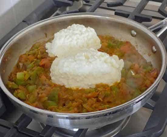 cottage cheese added in sauteed tomato, bell pepper, and onion.