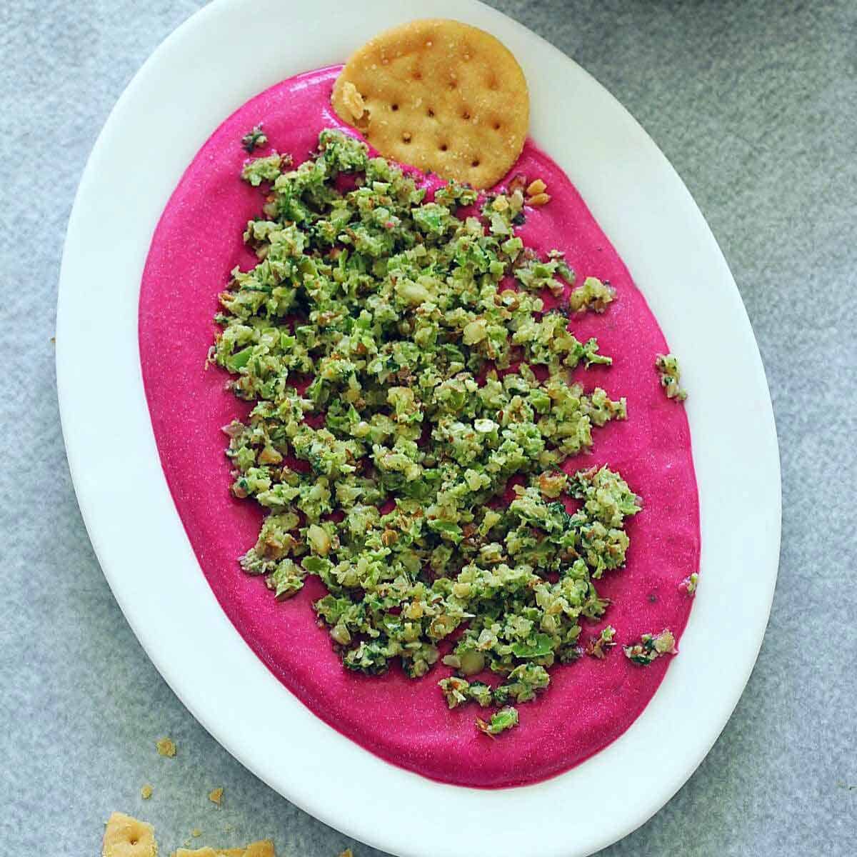 Beet Paneer Dip with mirchi ka thecha